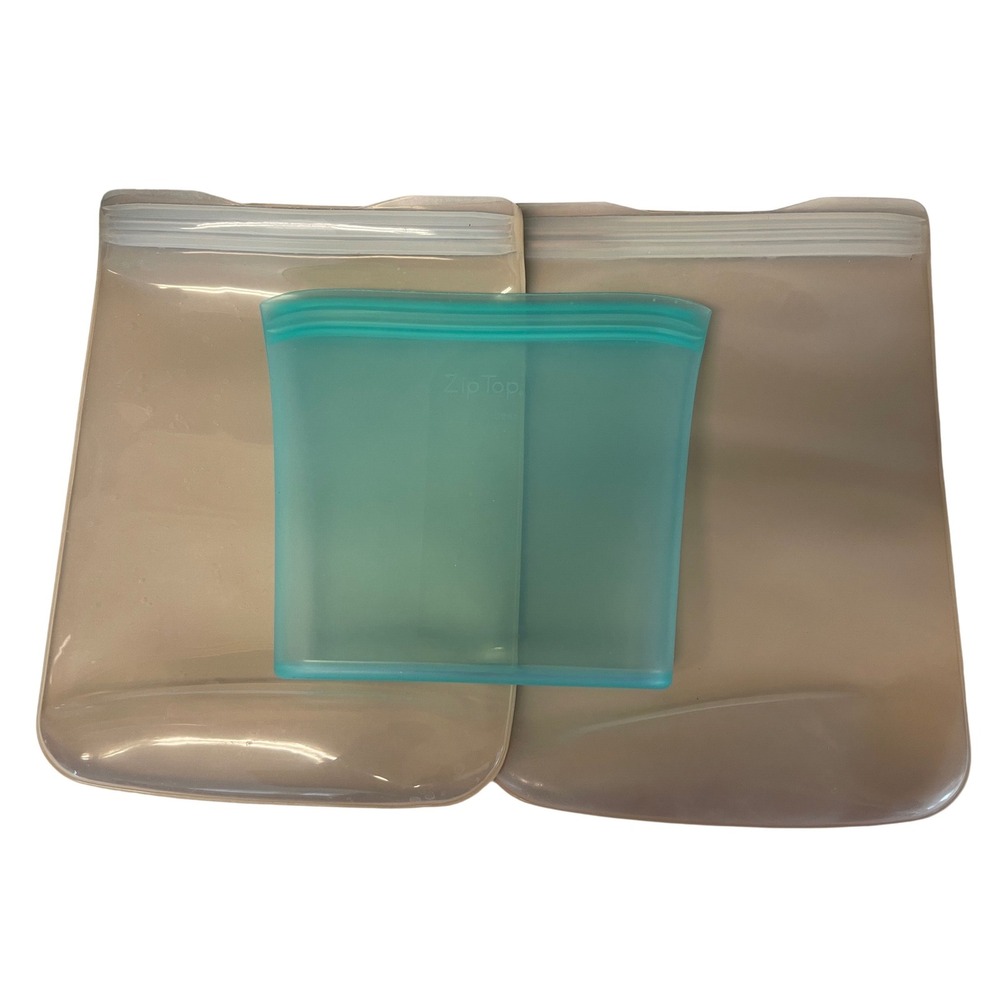 W&P Porter & Zip Top Reusable Silicone Food Storage Bags Set Tan Teal 3pc